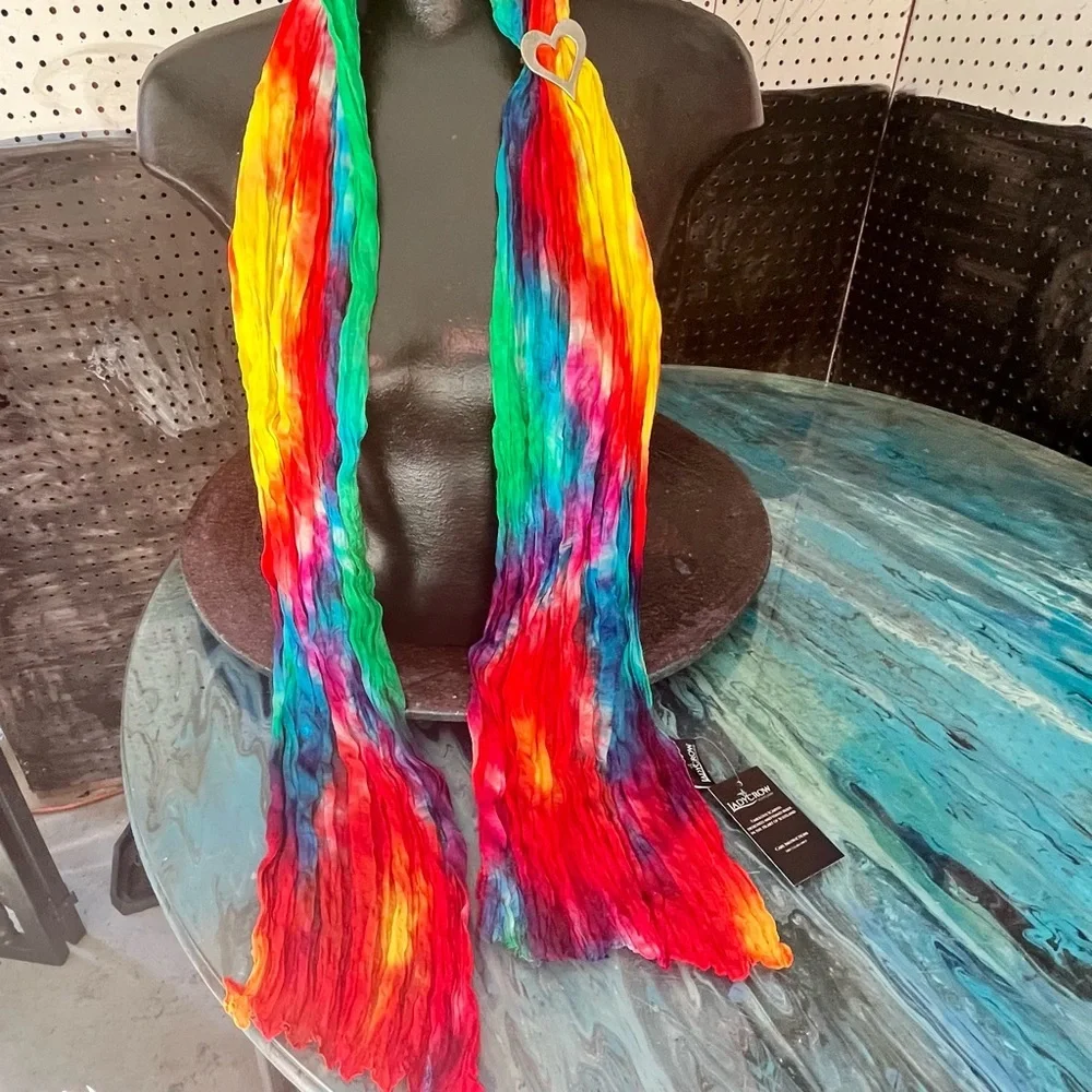 Ladycrow 100% silk scarf in bright bold colors!; NWT! - Picture 8 of 10